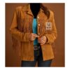 Women Western Brown Suede Jacket With Fringes WSJ16