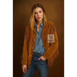 Women Western Brown Suede Jacket With Fringes WSJ5
