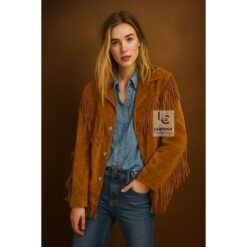 Chaqueta de ante marrón con flecos para mujer – Estilo vaquero occidental clásico y hecho a mano