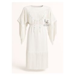 Women white wedding maxi with fringes - WLM7