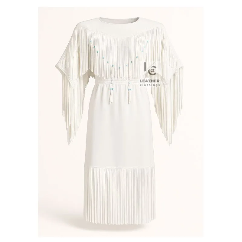 Women white wedding maxi with fringes - WLM7