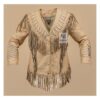 Women’s Western Beige Leather Jacket With Fringes & Bones WWLJ1
