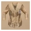 Women’s ivory leather beaded western fringe jacket with V-shaped yoke and long fringe