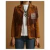 Women’s cognac suede concho fringe western jacket with decorative back and sleeve accents
