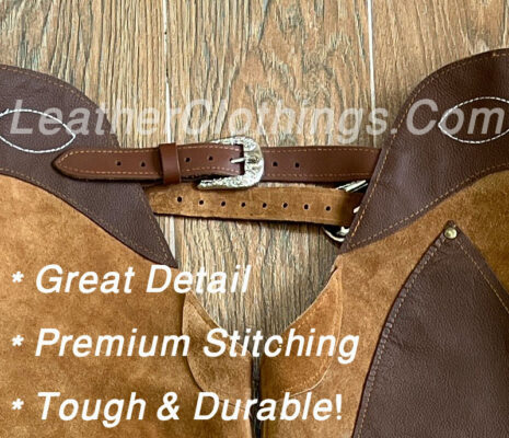 Men Brown Suede Chap With Fringes Cowboy Chap leggings, MSCH2