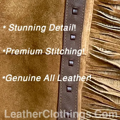 Men Brown Suede Chap With Fringes Cowboy Chap leggings, MSCH2