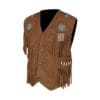 Men's Brown Suede Fringe Vest with Turquoise Beaded Medallions crafted from genuine suede leather