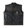 Men's Diamond Quilted Leather Motorcycle Vest with Cognac Stitching front and Front views