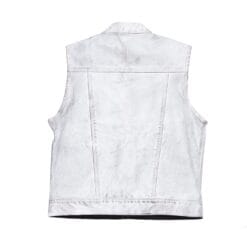 Men’s white leather biker vest with paisley lining and four front pockets
