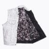 Men’s white leather biker vest with paisley lining and four front pockets
