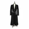 Women’s black suede western long coat with decorative stud and concho-style details