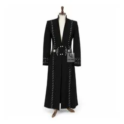 Women’s black suede western long coat with decorative stud and concho-style details
