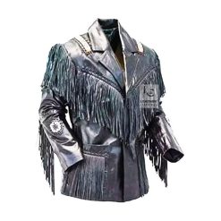 mens black western fringed leather jacket vintage cowboy style