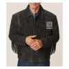 Men’s black genuine leather western fringe jacket with cowboy styling
