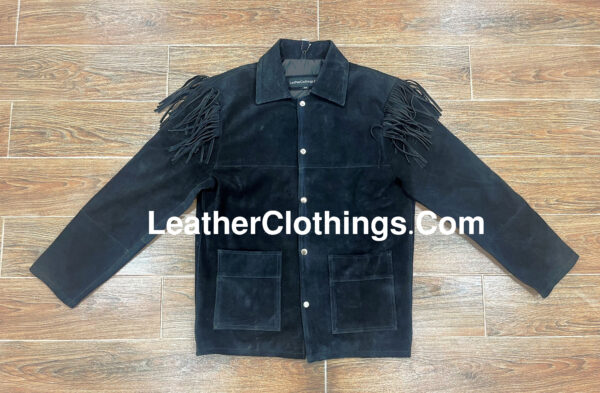 Men's Cowboy Black Suede Jacket With Fringes, MSBJ1B3 1