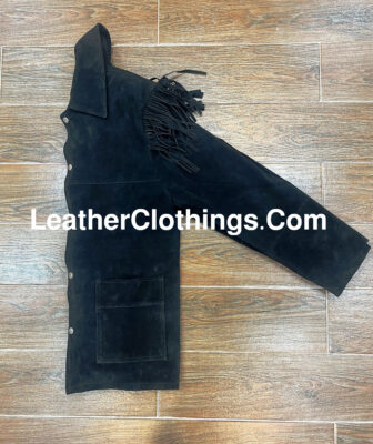 Men's Cowboy Black Suede Jacket With Fringes, MSBJ1B3 3