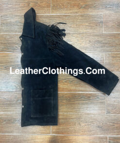 Men's Cowboy Black Suede Jacket With Fringes, MSBJ1B3 3