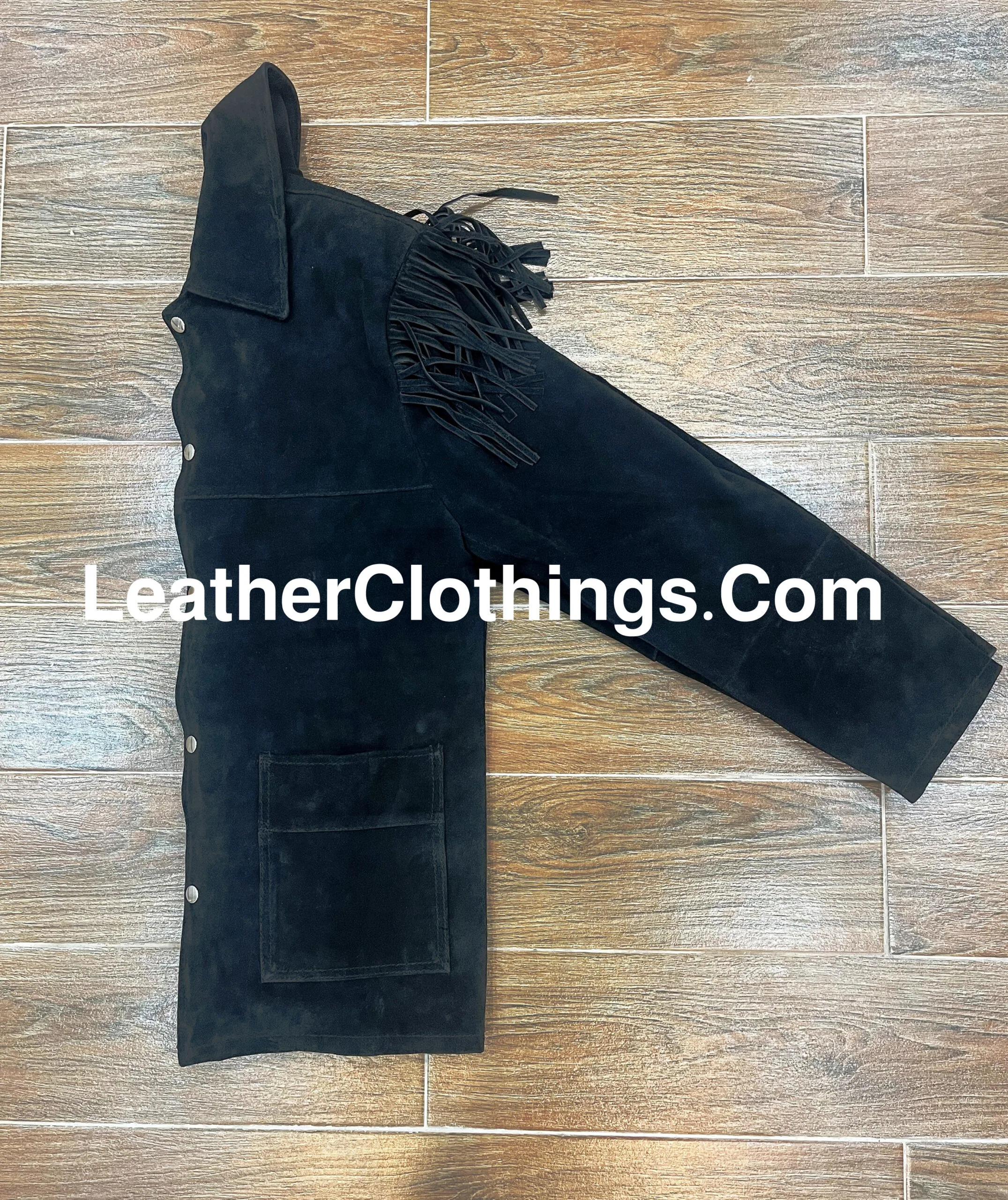Men's Cowboy Black Suede Jacket With Fringes, MSBJ1B3 3