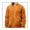 Brown suede bomber jacket for men front view