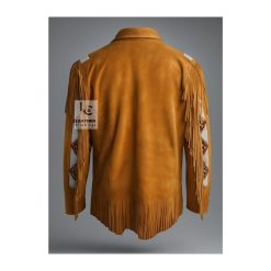 Brown Suede Shirt With Fringes & Beads