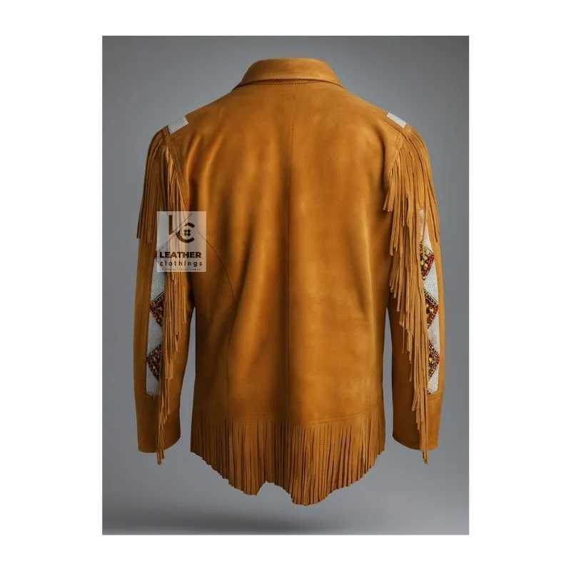 Brown Suede Shirt With Fringes & Beads