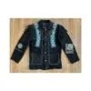 Men’s black suede fringe jacket with eagle-inspired beaded panels and shoulder fringe
