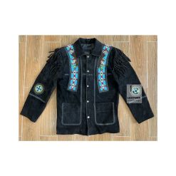 Captivating Men Black Eagle Beaded Suede Jacket MJ22B2A