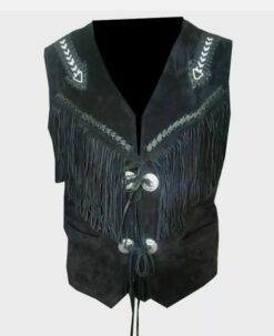 Cowboy Black Suede Western Vest American Indian Vest