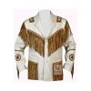 Men’s white cowboy suede jacket with fringes and decorative beadwork