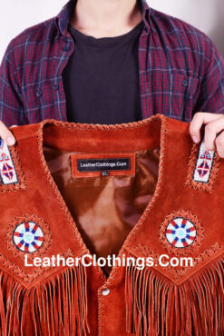 Cowboy Western Vest Red Suede