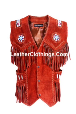 Cowboy Western Vest Red Suede