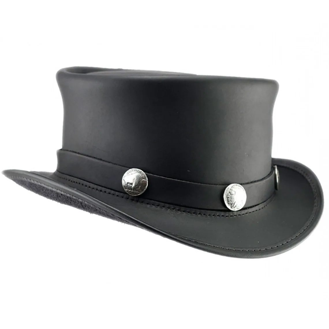 El Dorado Black Leather Top Hat Buffalo Nickel Band, TH104F