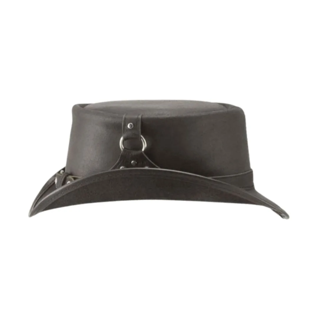 El Dorado Black Leather Top Hat Buckle Ring Band | TH122