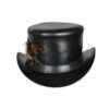 Black Leather Top Hat With Feathers Band, TH127