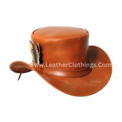 El Dorado Brown Leather Top Hat With Feathers Band | TH125