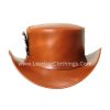 El Dorado Brown Leather Top Hat With Feathers Band | TH125
