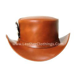 El Dorado Brown Leather Top Hat With Feathers Band | TH125