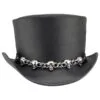 Black leather top hat with silver skull chain band in biker gothic style
