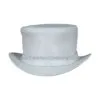 White leather top hat with simple band and classic Victorian-inspired silhouette