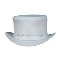 El Dorado White Leather Top Hat With Simple Band | TH121