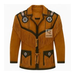 Genuine Leather Western Fringe Jacket Mens - MSWJ103BR