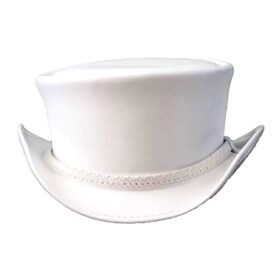 El Dorado White Leather Top Hat Ghost Rider Braided Band, TH120