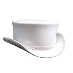 El Dorado White Leather Top Hat Ghost Rider Braided Band, TH120