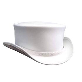 El Dorado White Leather Top Hat Ghost Rider Braided Band, TH120