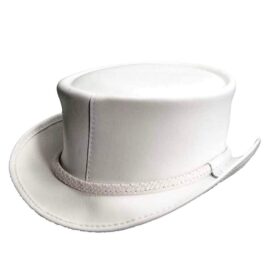 El Dorado White Leather Top Hat Ghost Rider Braided Band, TH120