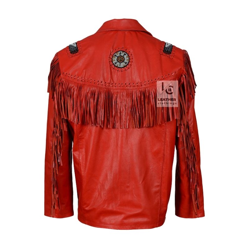 Handmade Mens Fringe Leather Jacket Native American Design MLJ32