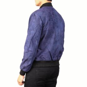 Men's Blue Suede Bomber Jacket, MBJ1B3 2
