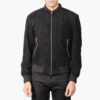 Black Suede Bomber Jacket for Men