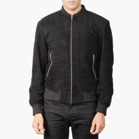 Black Suede Bomber Jacket for Men