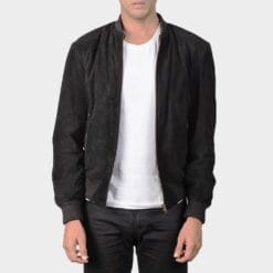 Men's Black Suede Bomber Jacket, MBJ1B2 3